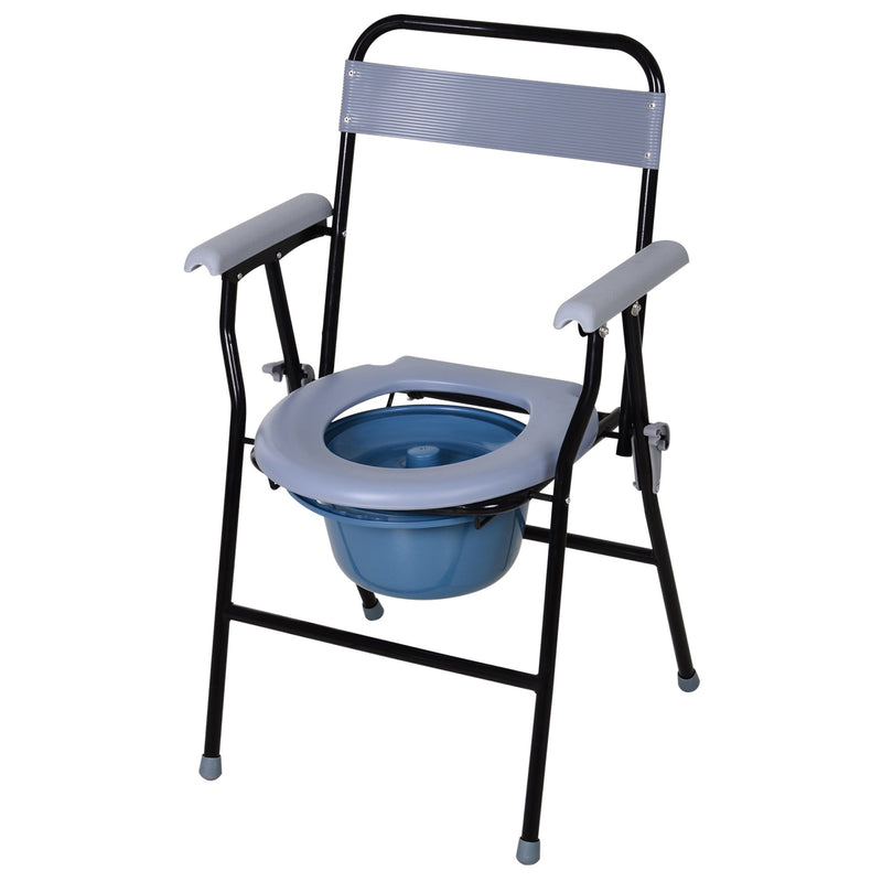 Sedia WC Pieghevole con Vaso Rimovibile per Anziani e Disabili in Tubi di Ferro e Plastica 52x50x75 cm -1
