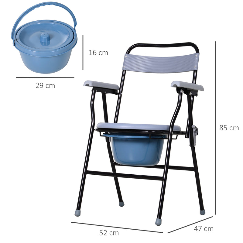 Sedia WC Pieghevole con Vaso Rimovibile per Anziani e Disabili in Tubi di Ferro e Plastica 52x50x75 cm -3
