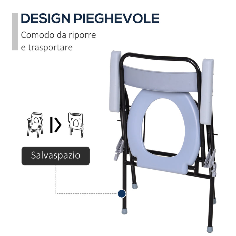 Sedia WC Pieghevole con Vaso Rimovibile per Anziani e Disabili in Tubi di Ferro e Plastica 52x50x75 cm -5