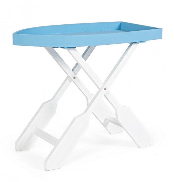 Tavolo Pieghevole da Giardino 60x30x56 cm in Legno Bianco e Azzurro online