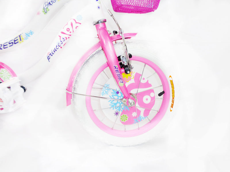 Bicicletta per Bambina 14" 2 Freni con Cestino e Borse Laterali Bianca e Rosa-5