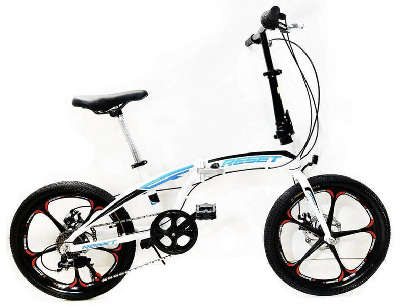 Bicicletta Pieghevole 20" in Alluminio Ruote in Lega Bianco e Azzurro-1