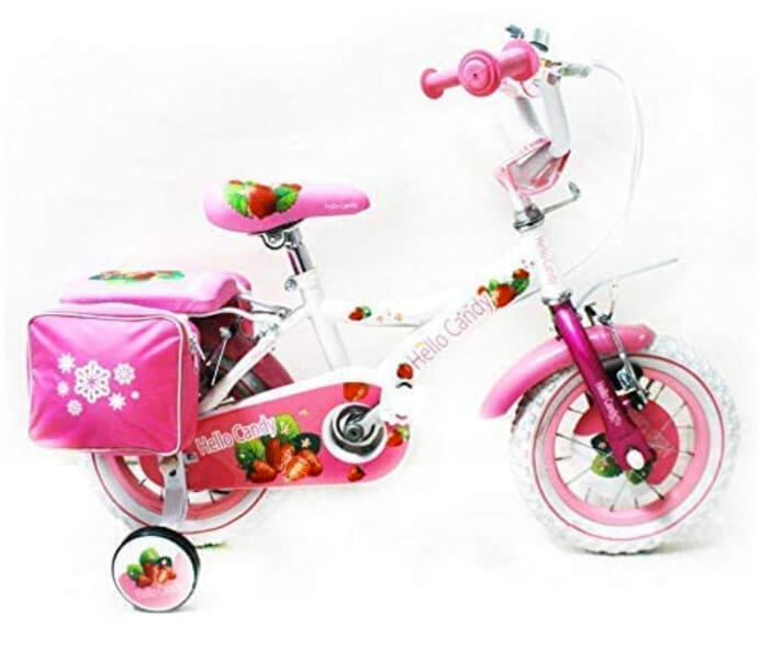 Bicicletta per Bambina 14" 2 Freni con Cestino e Borse Laterali Bianca-1