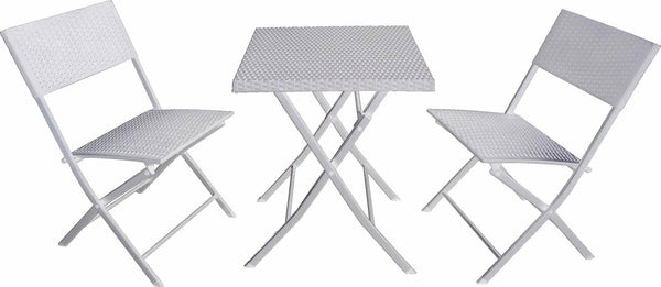 online Set Tavolino e 2 Sedie Pieghevoli da Giardino in Acciaio e Rattan Becker Bianco