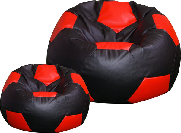 Poltrona a Sacco Pouf Ø100 cm in Similpelle con Poggiapiedi Baselli Pallone da Calcio Nero e Rosso sconto