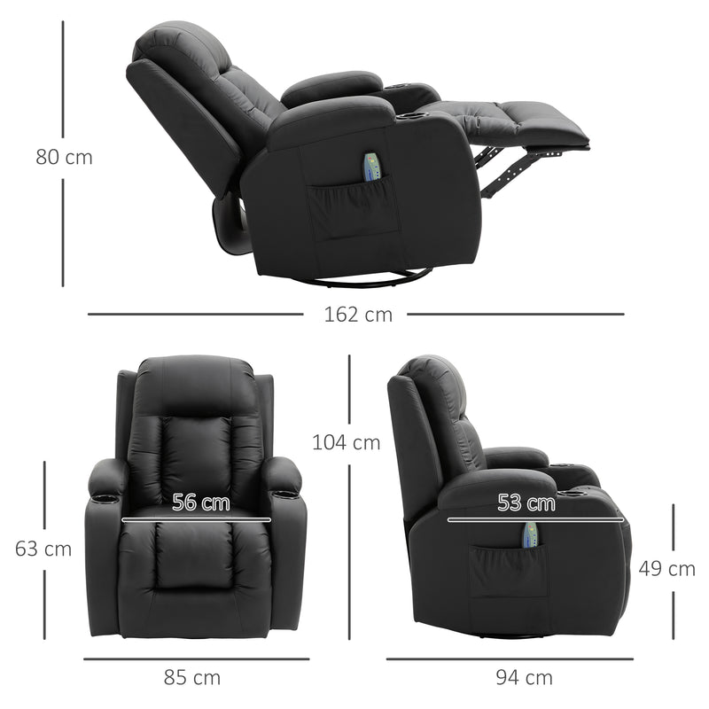 Poltrona Relax Massaggiante 85x94x104 cm Reclinabile in Similpelle Nero-3
