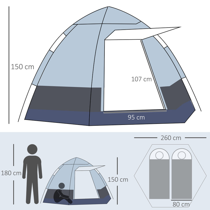 Tenda da Campeggio 4 Posti in Acciaio e Tessuto Oxford 2,6x2,6x1,5m con Apertura Automatica e Accessori Grigia e Nera-3
