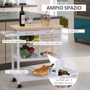 Carrello da Cucina in Legno con 2 Ripiani e Cassetti Bianco 84,5x37,2x85 cm -4