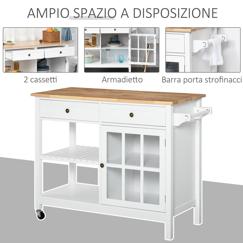 Mobiletto Carrello da Cucina 116,5x48x86,5 cm in MDF con Cassetti e Mensole  Bianco-7