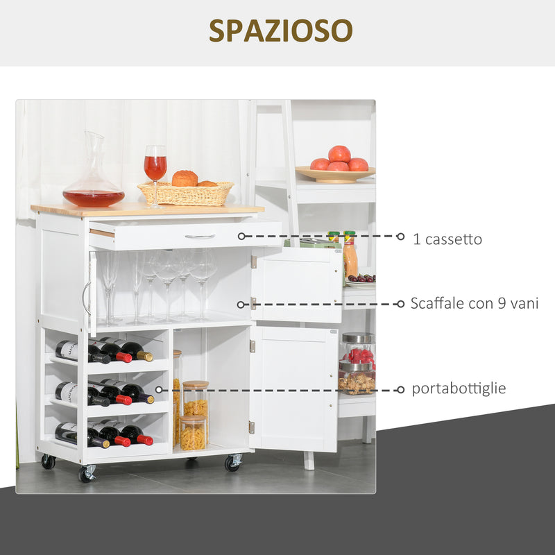 Carrello da Cucina 1 Cassetto 3 Ante 67x37x87 cm in Legno Bianco-5