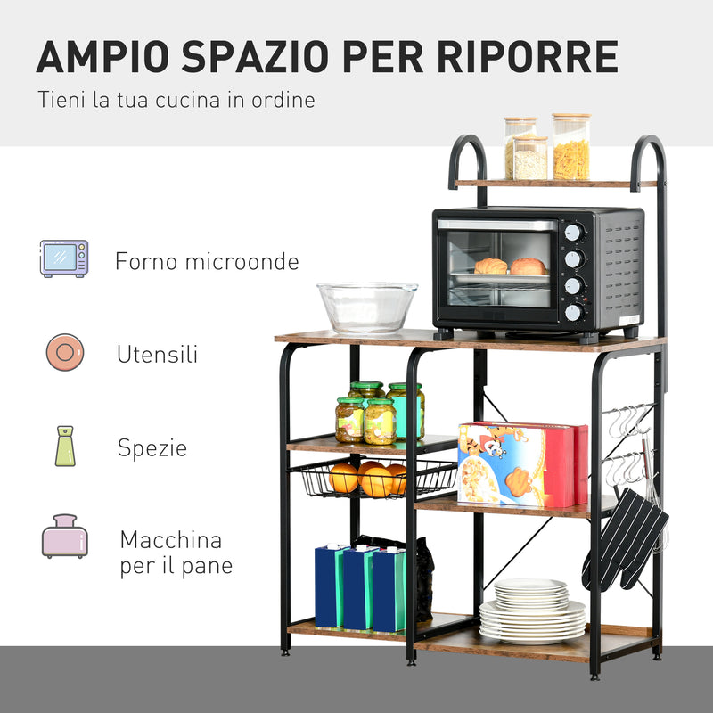 Mobile Cucina 4 Ripiani 90x40x132 cm in Metallo e Legno Marrone Rustico-4