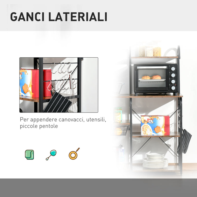 Mobile Cucina 4 Ripiani 90x40x132 cm in Metallo e Legno Marrone Rustico-6