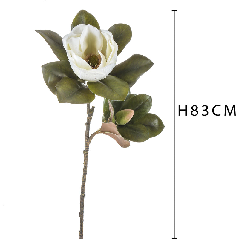 Magnolia con 2 Fiori Artificiali Altezza 83 cm Bianco-2