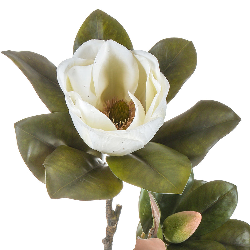 Magnolia con 2 Fiori Artificiali Altezza 83 cm Bianco-3