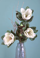 Magnolia con 2 Fiori Artificiali Altezza 83 cm Bianco-4