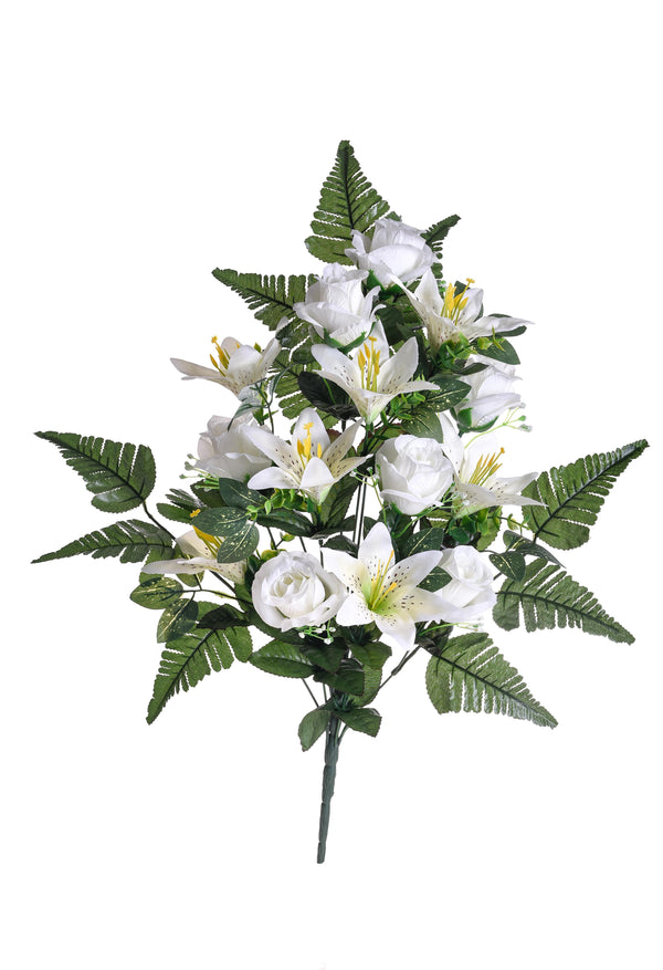 sconto Set 2 Bouquet Artificiale Frontale Composto da 14 Rose Artificiali e Lilium Altezza 55 cm