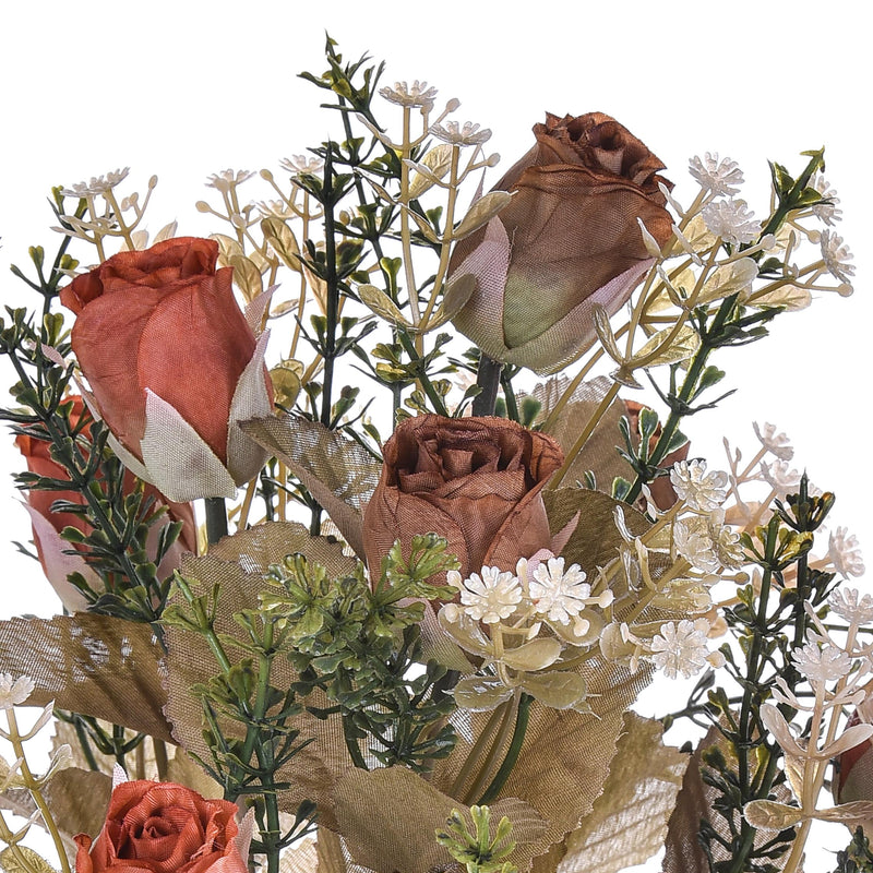 2 Bouquet Artificiali con 9 Bocci di Rosa Romantica Altezza 40 cm Marrone/Ciliegia/Bordeaux-3