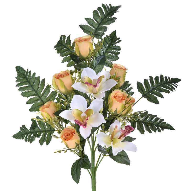2 Bouquet Artificiali Frontale di Cymbidium e Rose Altezza 43 cm Rosa-1