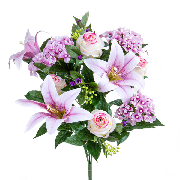 acquista Set 2 Bouquet Artificiali Lilium/achillea 50 cm Rosa
