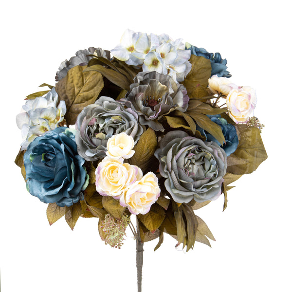 Set 2 Bouquet Artificiale Composta da Rose e Ortensie Altezza 34 cm Blu online