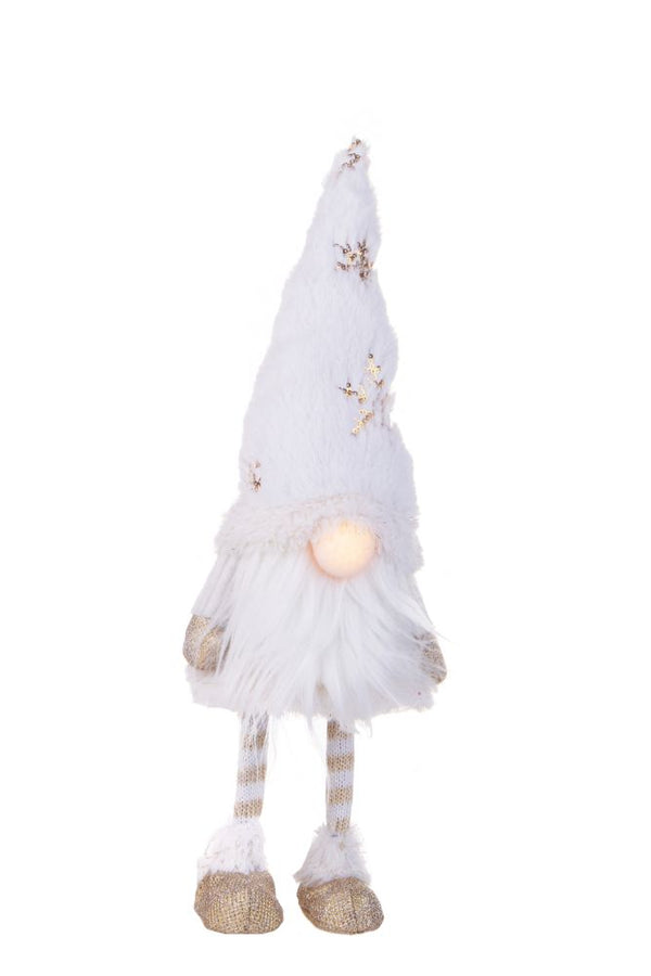 Pupazzo Natalizio Elfo con Molla e Led 45 cm in Tessuto e Plastica Bianco e Oro prezzo