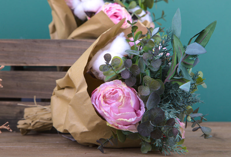 Bouquet Artificiale Romantico con Rose Altezza 30 cm Rosa-3