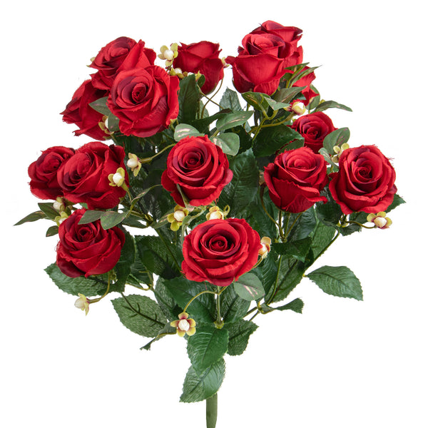 sconto Set 2 Bouquet Artificiale Rose Boccio/Hiperycum per 13 Fiori rosso