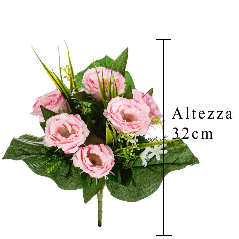 2 Bouquet Artificiali di Lisiantus Altezza 32 cm Rosa-2