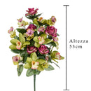 Bouquet Artificiale Frontale di Rose e Cymbidium Altezza 53 cm Marrone/Ciliegia/Bordeaux-2