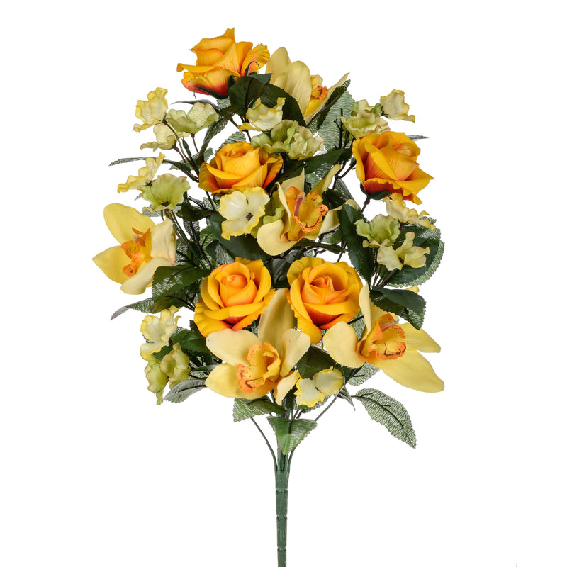 Bouquet Artificiale Frontale di Rose e Cymbidium Altezza 53 cm Arancio-1