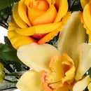Bouquet Artificiale Frontale di Rose e Cymbidium Altezza 53 cm Arancio-3