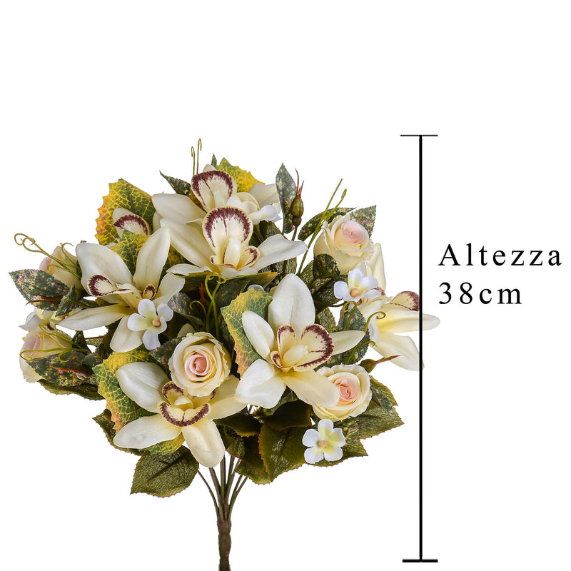 Bouquet Artificiale di Orchidee e Rose Altezza 38 cm Rosa-2