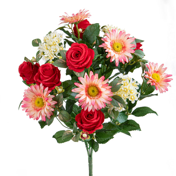 Set 2 Bouquet Artificiale Rose/Gerbera per 16 Fiori rosso sconto