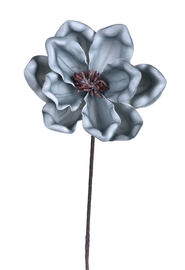 acquista Set 3 Fiori Artificiali di Magnolia Altezza 63 cm Blu