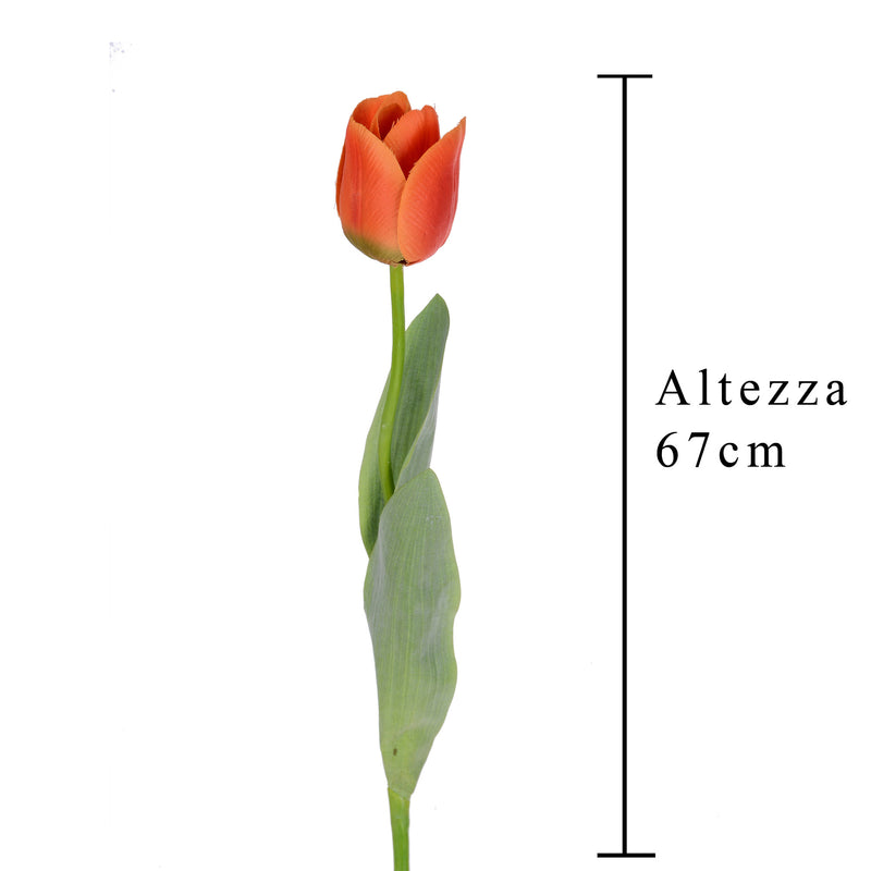 4 Tulipani Artificiali con Foglie Altezza 67 cm Arancio-2