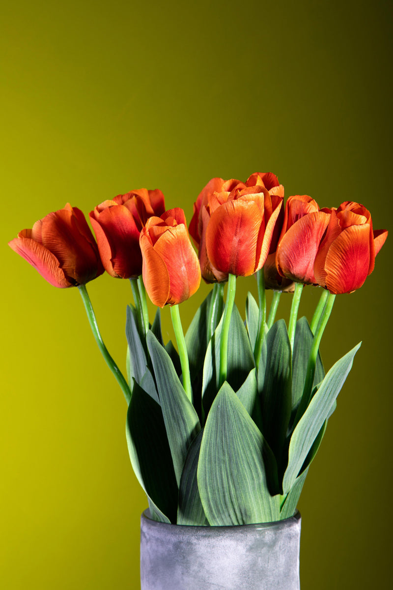 4 Tulipani Artificiali con Foglie Altezza 67 cm Arancio-3