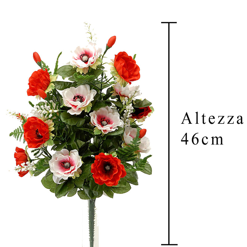 Bouquet Artificiale Composto di 14 Fiori Artificiali di Anemone Altezza 46 cm Rosso-2