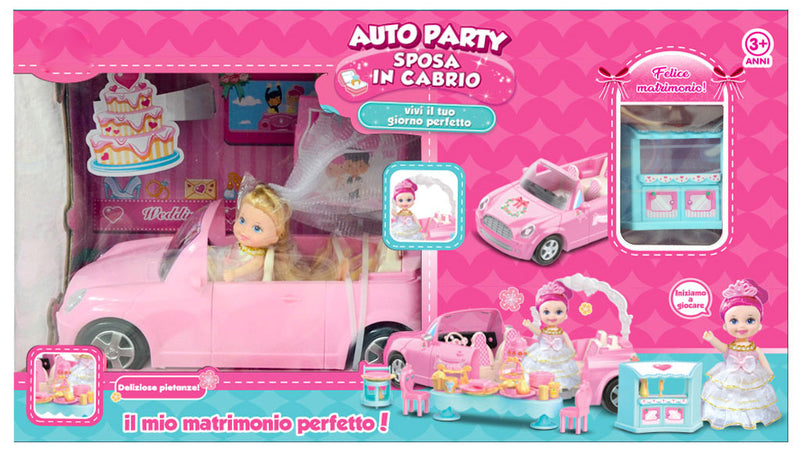 Auto Cabrio con Bambola Sposa e Accessori Kids Joy Auto Party Rosa-1