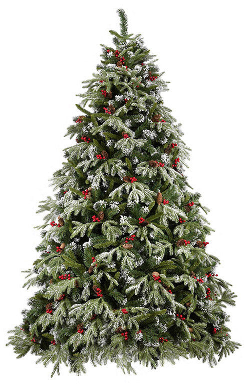 acquista Albero di Natale Artificiale Innevato 210 cm 62 Rami con Pigne e Bacche Pino delle Murge Verde