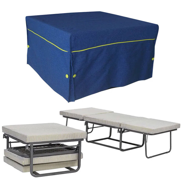 acquista Pouf Letto Trasformabile Pieghevole con Materasso Rivestimento Blu