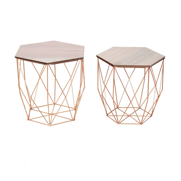 acquista Set Tavolini Hexagon Rovere Rose Gold