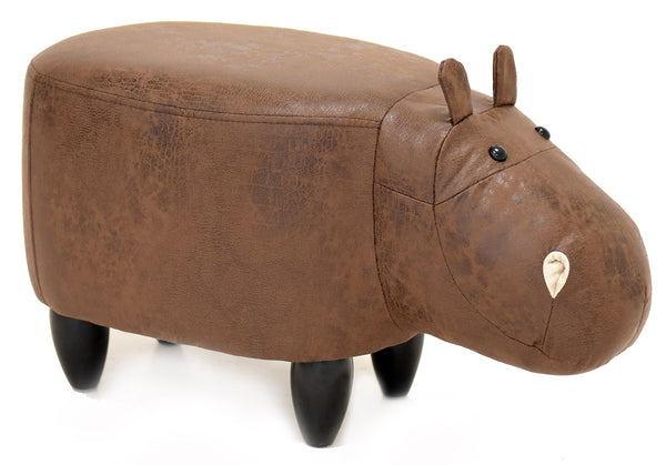 online Pouf a Forma di Ippopotamo 60x30x36 cm in Similpelle Hippo Brown Marrone