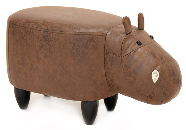 Pouf a Forma di Ippopotamo 60x30x36 cm in Similpelle Hippo Brown Marrone sconto