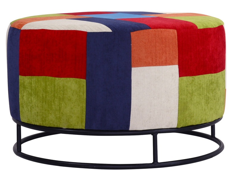 Pouf Rotondo Ø80x51 cm in Tessuto Patchwork XXL-1