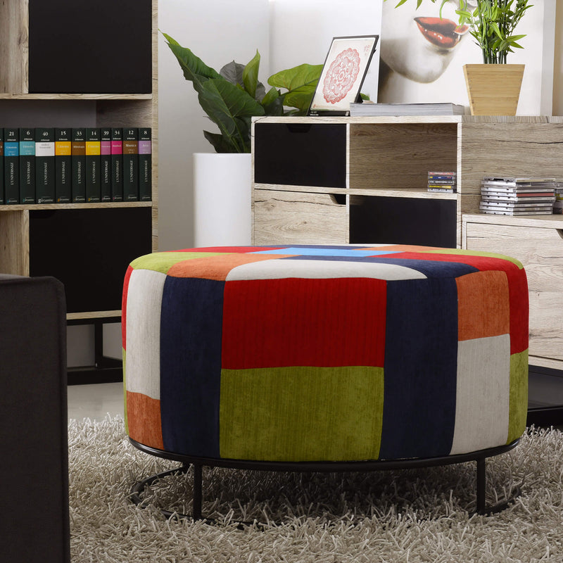 Pouf Rotondo Ø80x51 cm in Tessuto Patchwork XXL-3