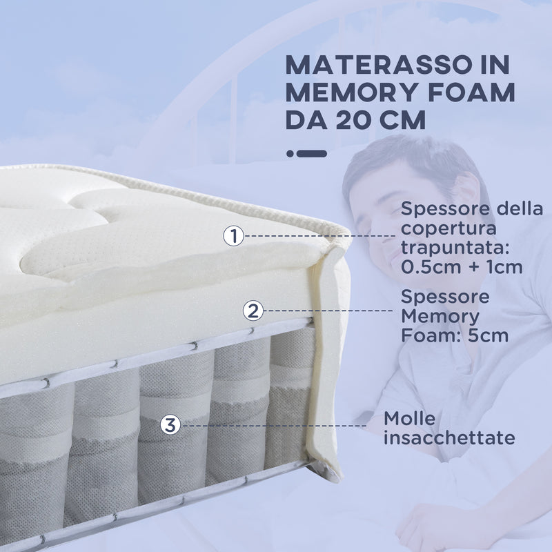 Materasso Memory e Molle Matrimoniale Extra Large 180x190 cm H20