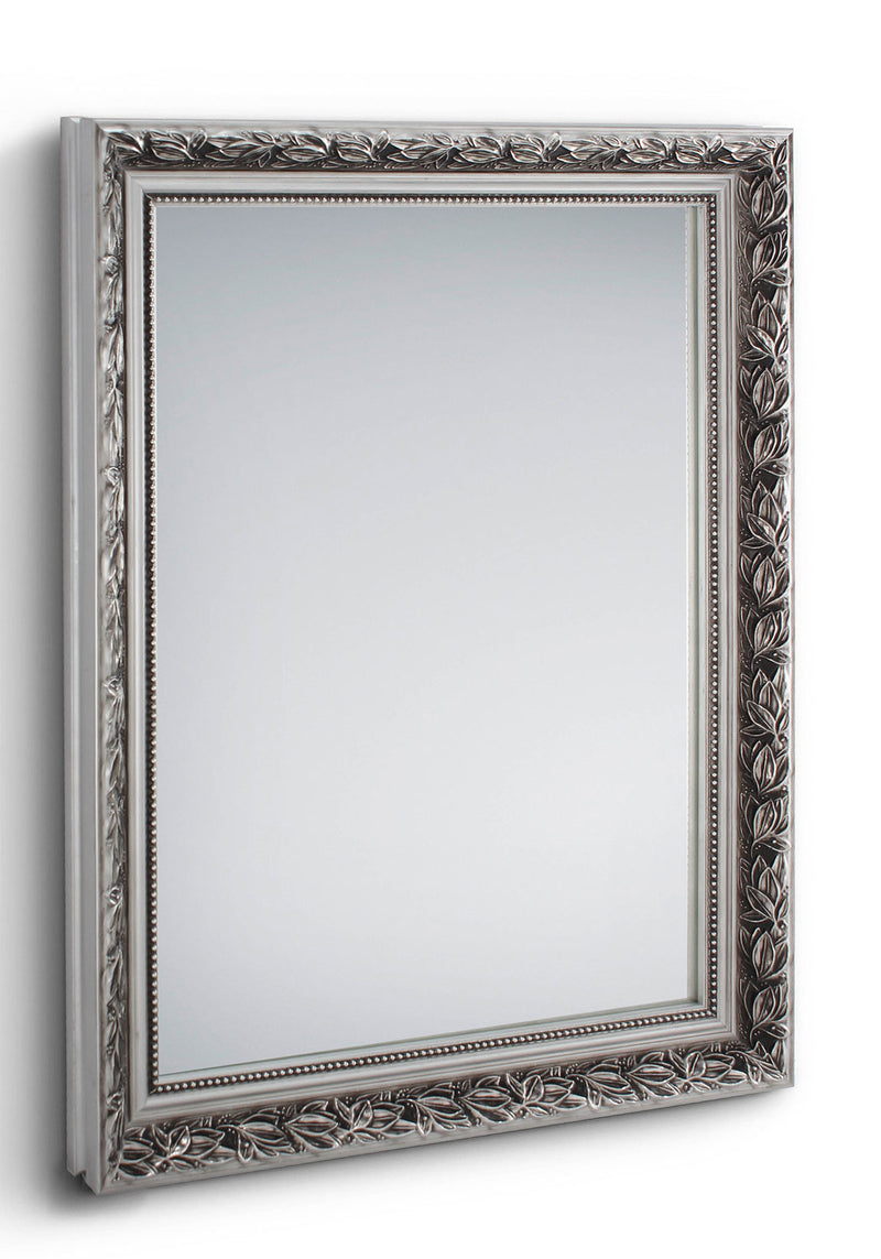 Specchio da Parete 55x70x3,5 cm in Legno Tanja Argento-1