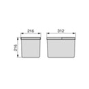 Pattumiera Differenziata 2 Contenitori per Cassettone 31,2x21,6 cm H21,6 cm Emuca Grigio antracite-2