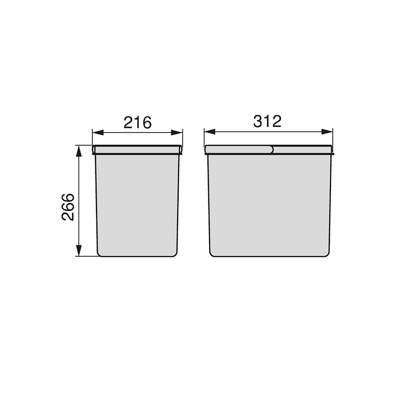 Pattumiera Differenziata 2 Contenitori per Cassettone 31,2x21,6 cm H26,6 cm Emuca Grigio antracite-2