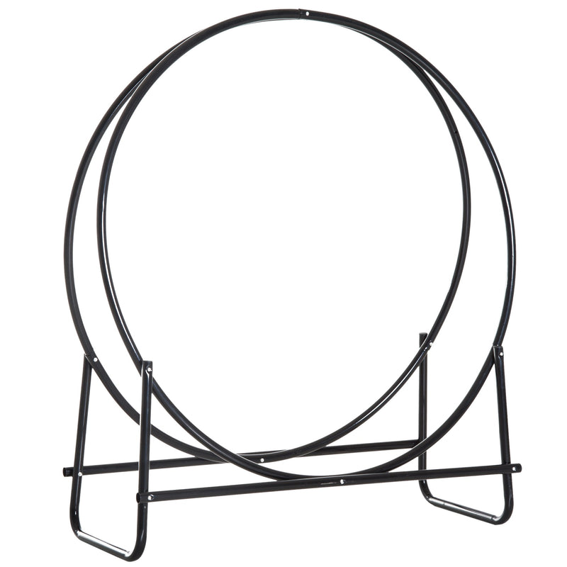 Porta Legna Design Cerchio da Interno in Ferro Nero 102x40x114 cm -1